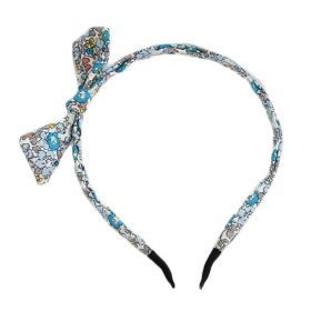 Womens Girls Lovely Sweet Blue Floral Bowknot Skinny Headband Cotton Hairband Hair Accessories