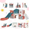 Kids Slide Playset Structure, Freestanding Castle Climber with Slide and Basketball Hoop, Toy Storage Organizer for Toddlers, Kids Climbers Playhouse