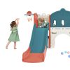 Kids Slide Playset Structure, Freestanding Castle Climber with Slide and Basketball Hoop, Toy Storage Organizer for Toddlers, Kids Climbers Playhouse