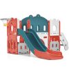 Kids Slide Playset Structure, Freestanding Castle Climber with Slide and Basketball Hoop, Toy Storage Organizer for Toddlers, Kids Climbers Playhouse