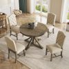 TREXM Functional Furniture Retro Style Dining Table Set with Extendable Table and 4 Upholstered Chairs for Dining Room and Living Room(Natural Wood Wa