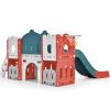 Kids Slide Playset Structure, Freestanding Castle Climber with Slide and Basketball Hoop, Toy Storage Organizer for Toddlers, Kids Climbers Playhouse