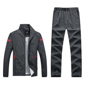Spring And Autumn New Men'S Casual Sports Suit Middle-Aged And Elderly Running Sportswear Two-Piece Dad Outfit (Option: L-Grey)