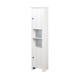 Bathroom Floor Storage Cabinet with 2 Doors Living Room Wooden Cabinet with 6 Shelves 15.75 x 11.81 x 66.93 inch (Color: White)